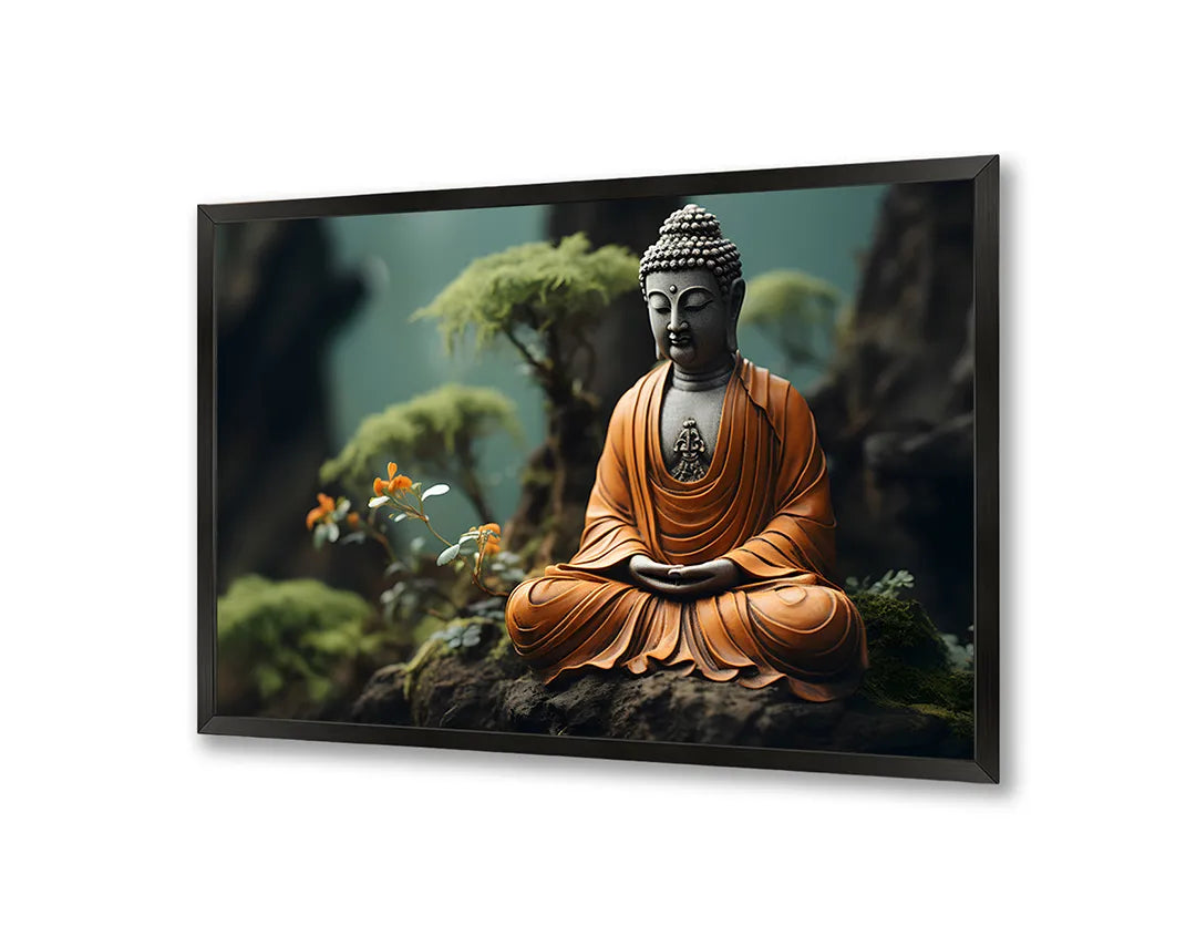 Metalen Magneetbord met print van Boeddha beeld in bos perfect als decoratie