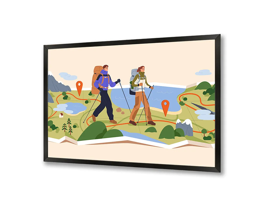 Metalen Magneetbord met print van Wandelaars in bergen illustratie perfect als decoratie