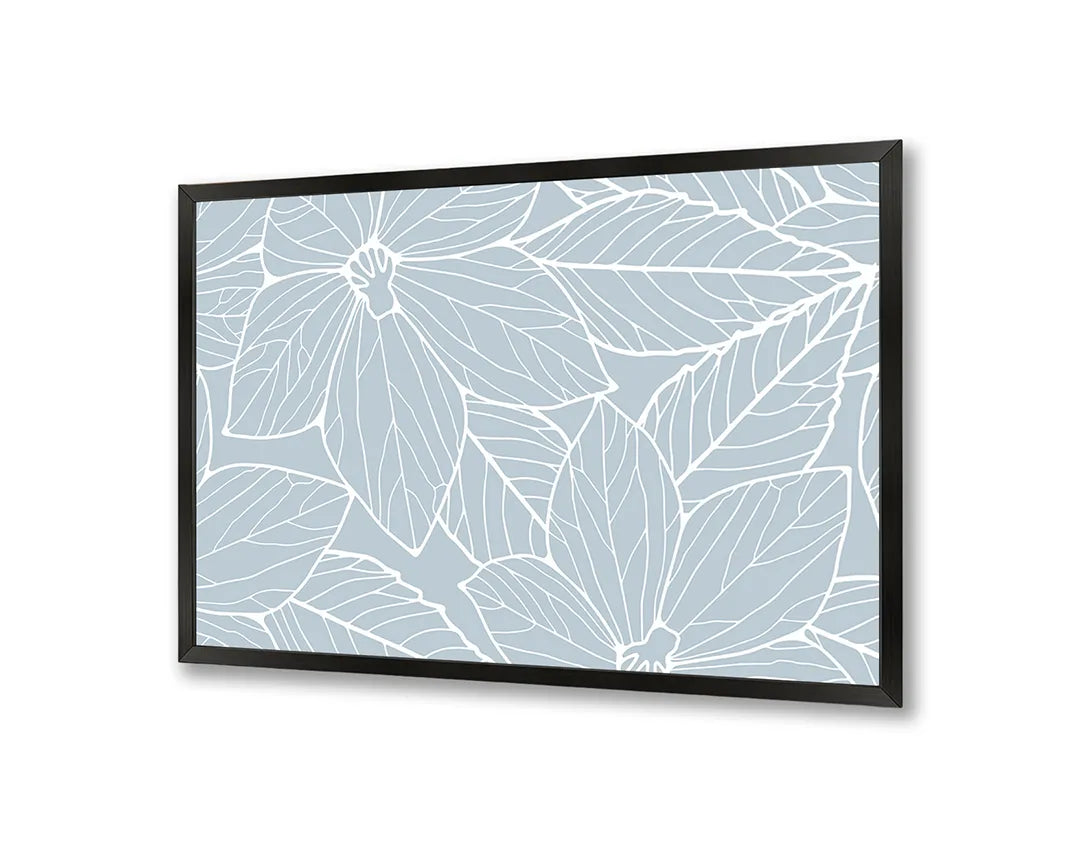 Metalen Magneetbord met print van Witte bladeren op lichtblauw perfect als decoratie