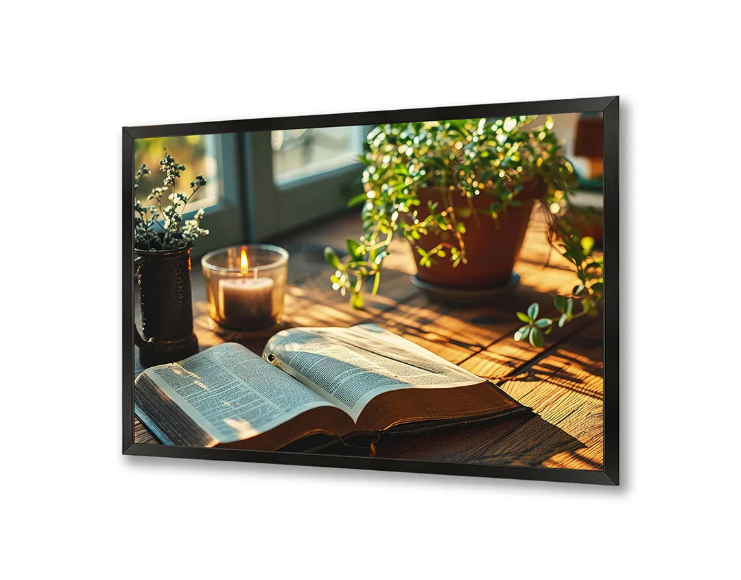 Metalen Magneetbord met print van Boek en plant op tafel perfect als decoratie