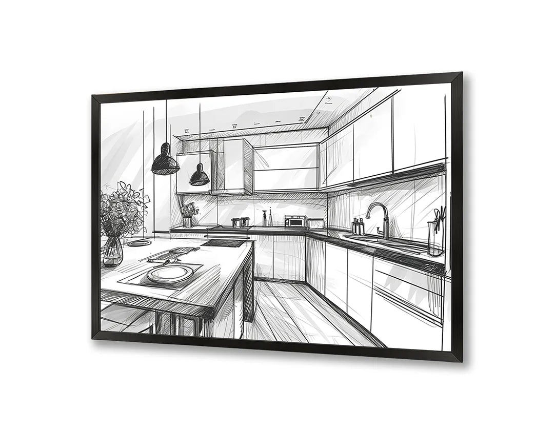 Metalen Magneetbord met print van Keuken schets zwart wit perfect als decoratie