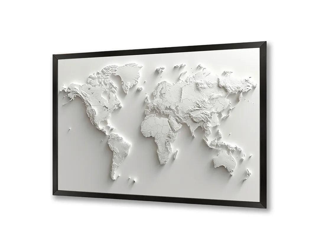 Metalen Magneetbord met print van Witte 3D wereldkaart perfect als decoratie