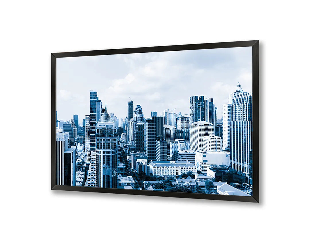 Metalen Magneetbord met print van Skyline stad in winter perfect als decoratie