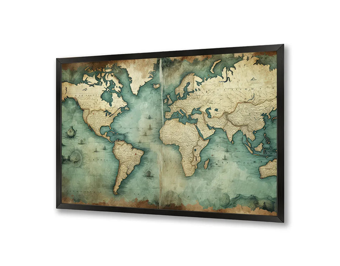 Metalen Magneetbord met print van Vintage wereldkaart groen perfect als decoratie