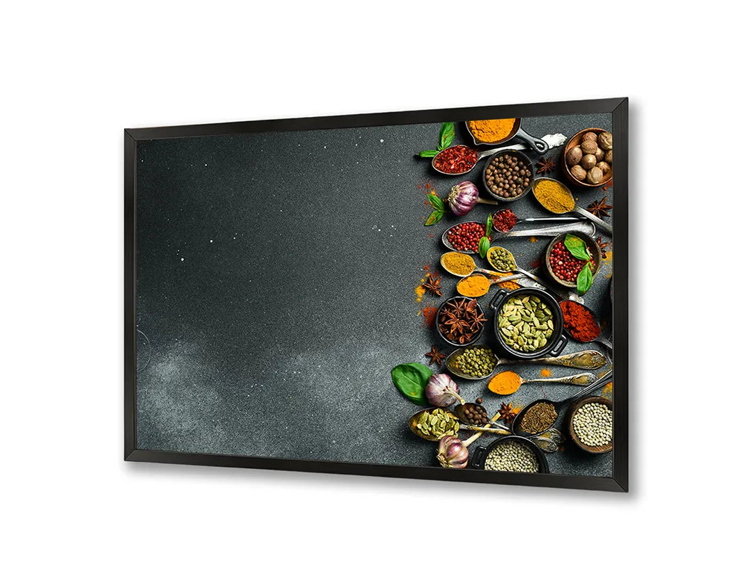 Metalen Magneetbord met print van Specerijen donkere achtergrond perfect als decoratie