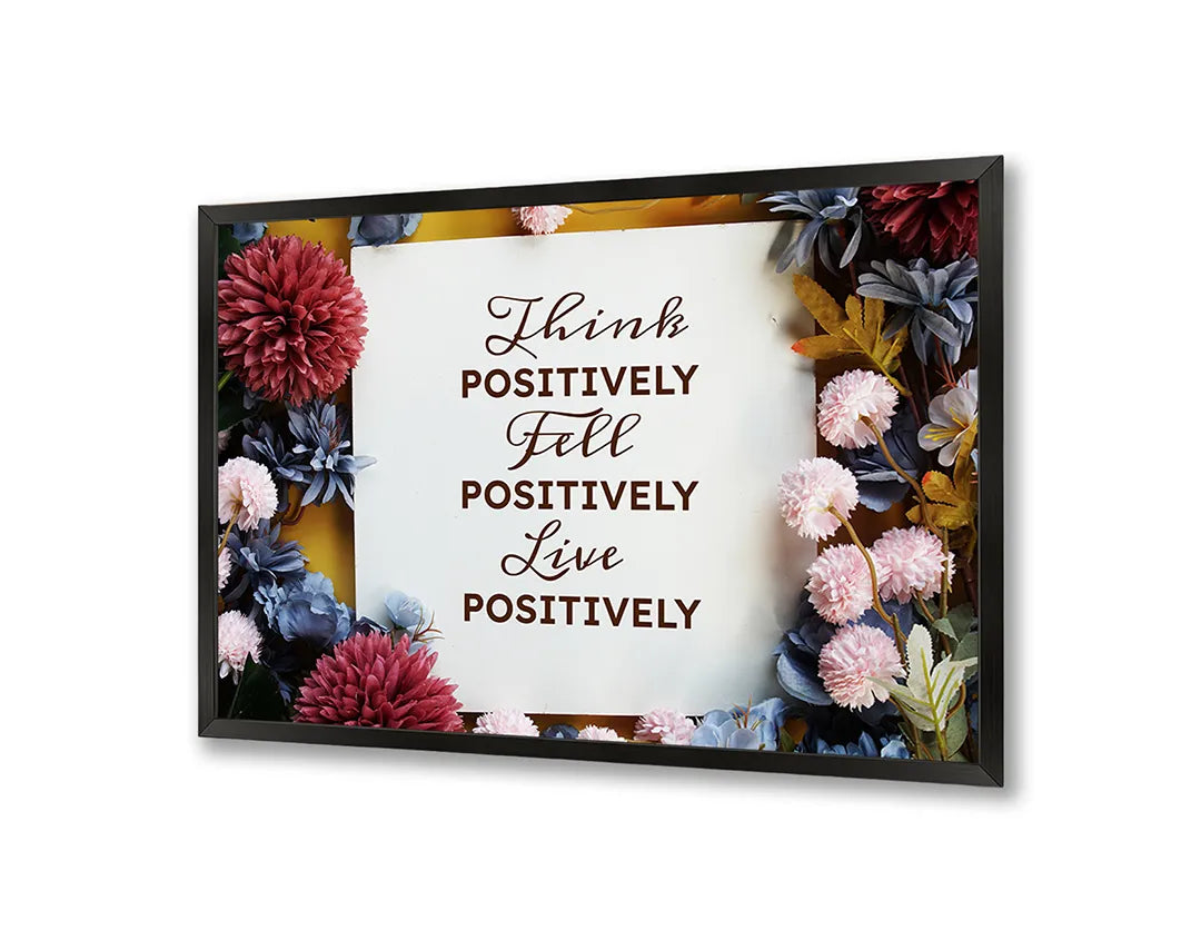 Metalen Magneetbord met print van Think positive tekst bloemen perfect als decoratie