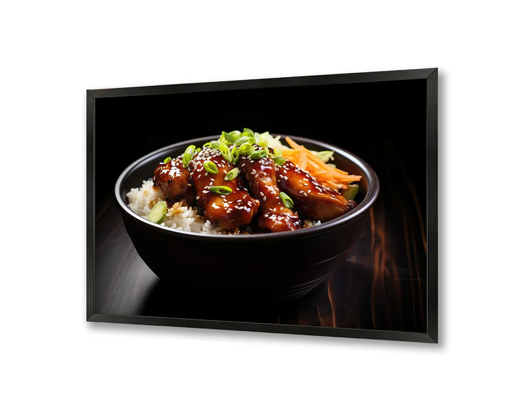 Metalen Magneetbord met print van Kom met rijst en vlees perfect als decoratie