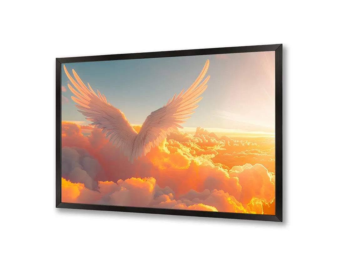 Metalen Magneetbord met print van Gouden vleugels in wolken perfect als decoratie