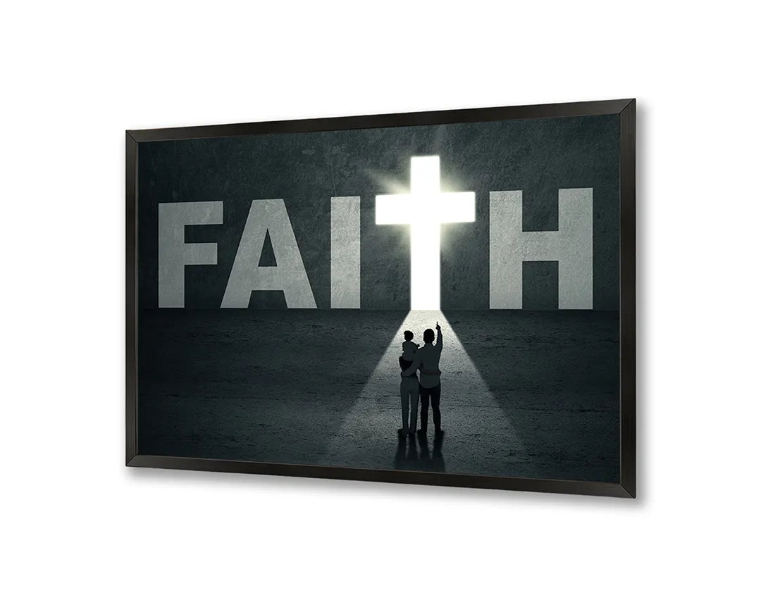 Metalen Magneetbord met afbeelding van kruis met FAITH en silhouet in zwart en wit kleuren
