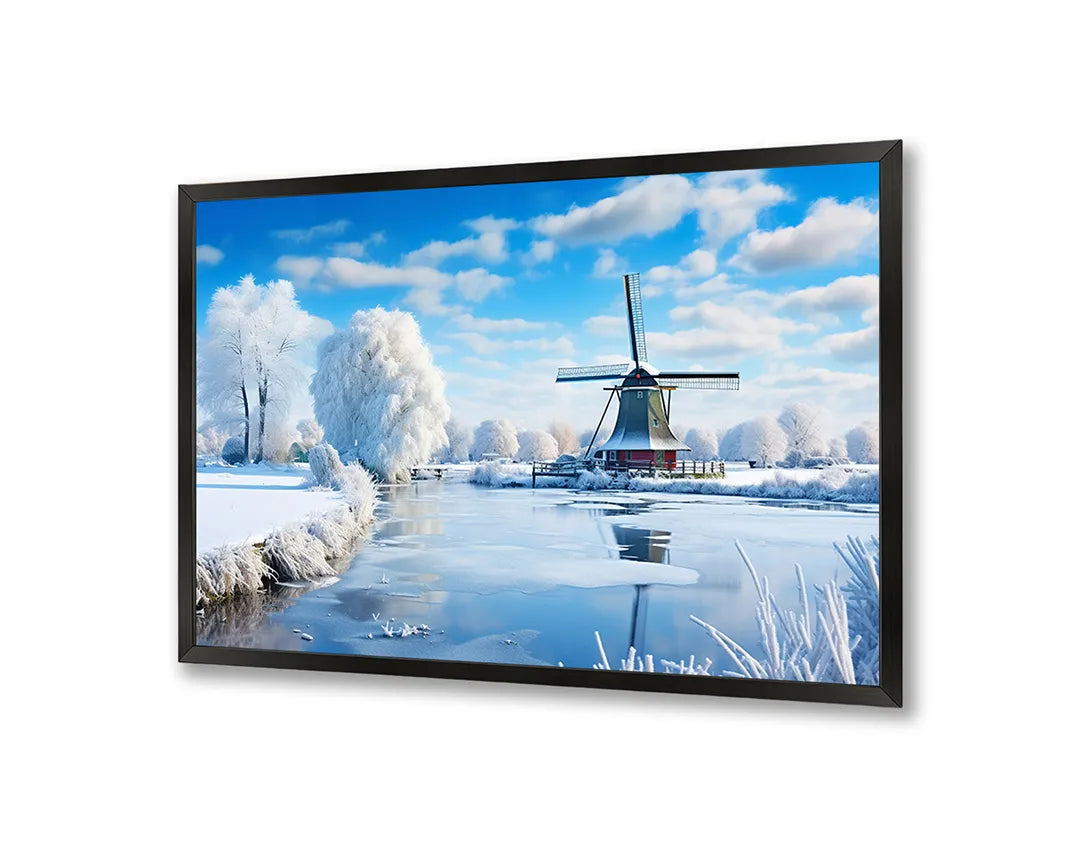 Metalen Magneetbord met print van Winterlandschap molen perfect als decoratie