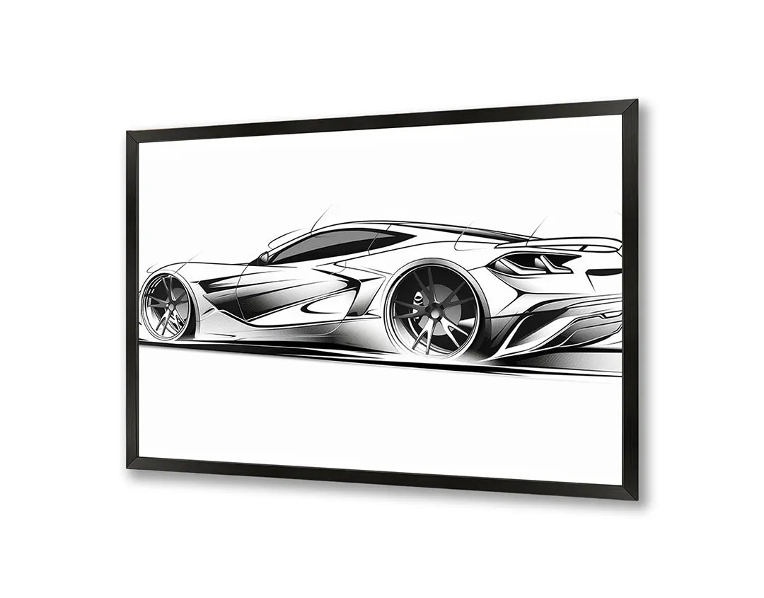 Metalen Magneetbord met print van Sportauto schets zijaanzicht perfect als decoratie