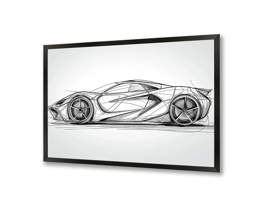 Metalen Magneetbord met print van Sportauto schets vooraanzicht perfect als decoratie