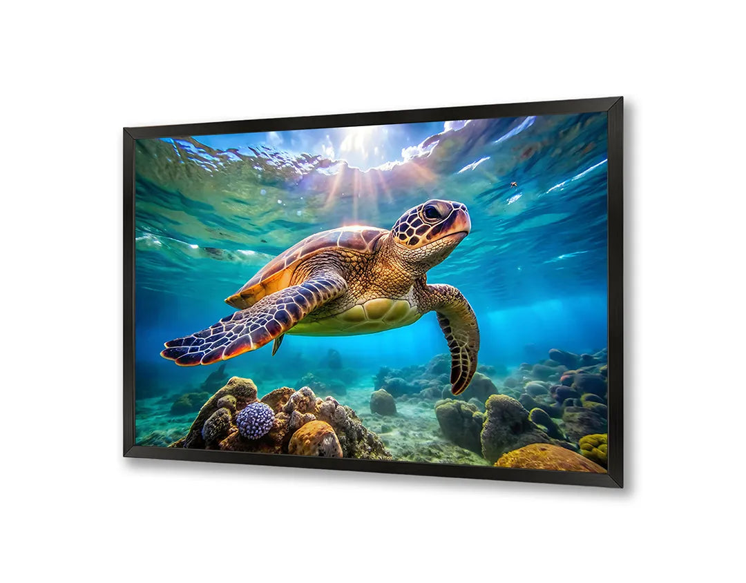 Metalen Magneetbord met hoogwaardige afbeelding van Zeeschildpad onderwater voor aan de muur