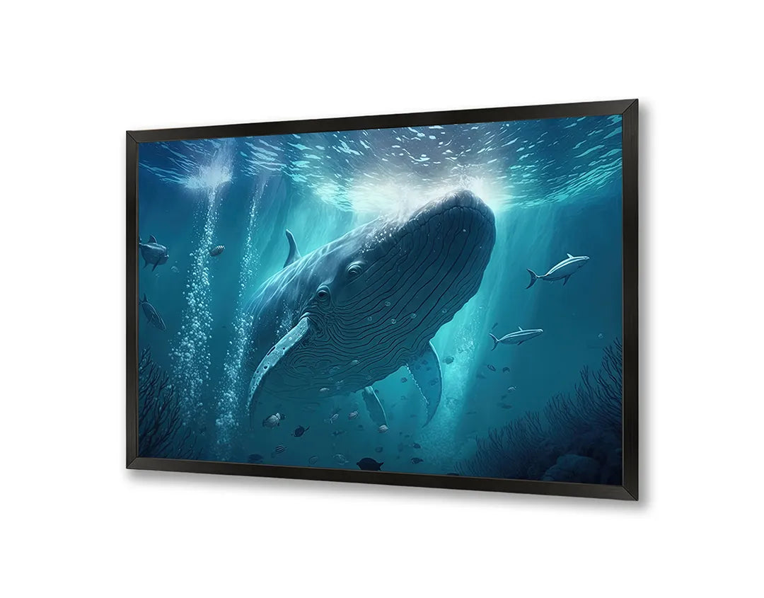 Metalen Magneetbord met hoogwaardige afbeelding van Grote walvis onderwater voor aan de muur