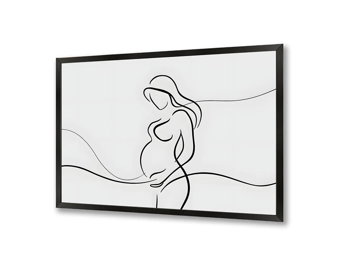 Metalen Magneetbord met hoogwaardige afbeelding van Lijntekening zwangere vrouw voor aan de muur