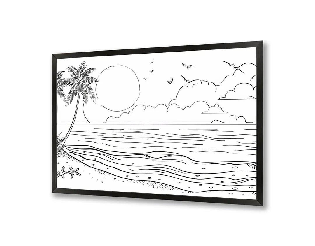 Metalen Magneetbord met hoogwaardige afbeelding van Kleurplaat strand landschap voor aan de muur