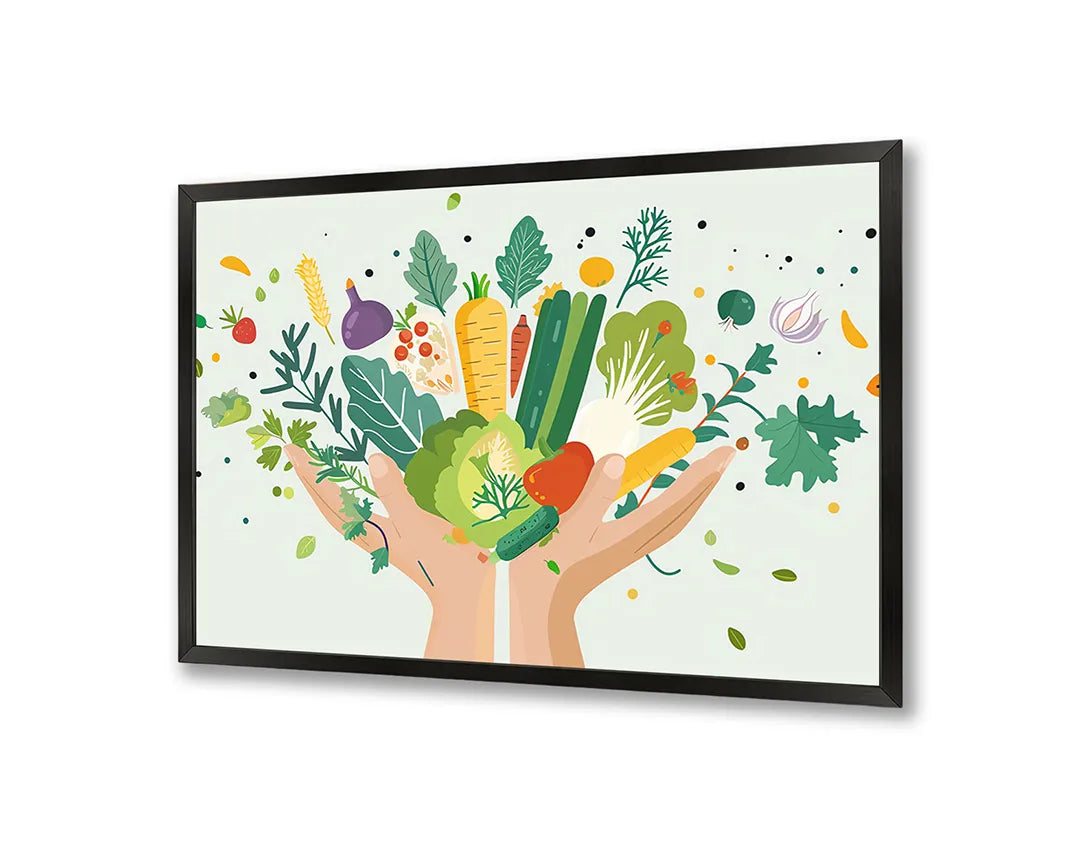Metalen Magneetbord met hoogwaardige afbeelding van Handen met groenten voor aan de muur