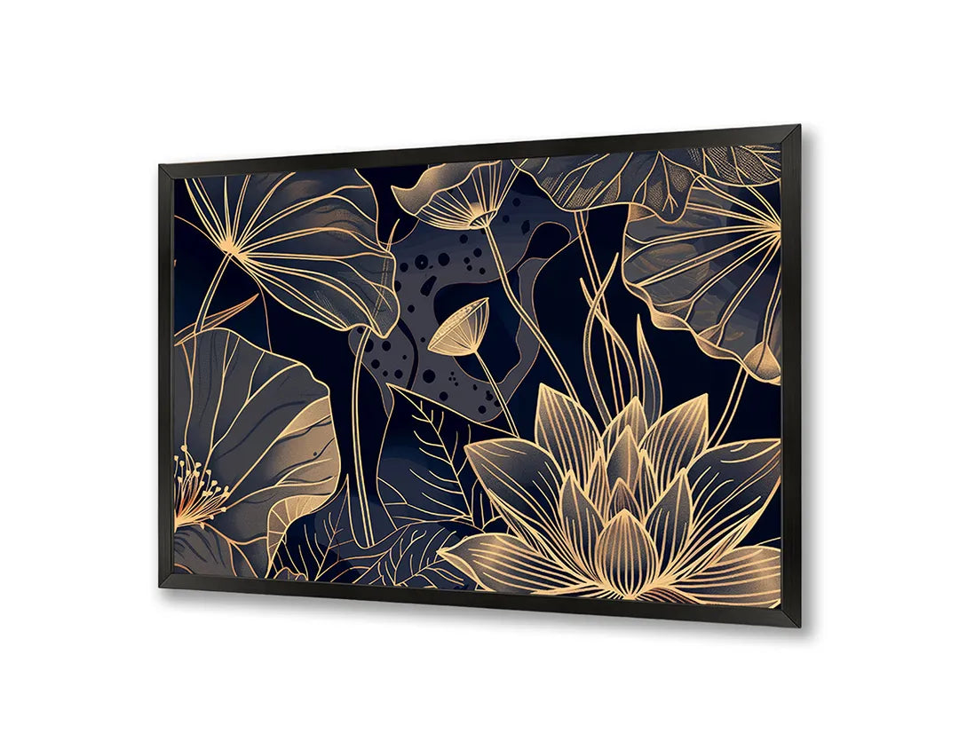 Metalen Magneetbord met hoogwaardige afbeelding van Gouden lotusbloem donker voor aan de muur