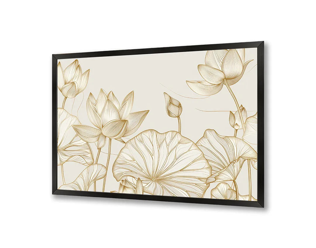 Metalen Magneetbord met hoogwaardige afbeelding van Gouden bloemen beige voor aan de muur