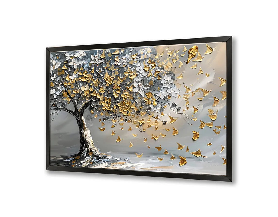 Metalen Magneetbord met hoogwaardige afbeelding van Gouden boom grijze achtergrond voor aan de muur