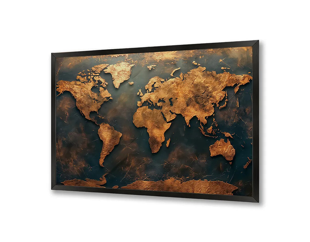 Metalen Magneetbord met hoogwaardige afbeelding van Gouden wereldkaart vintage voor aan de muur