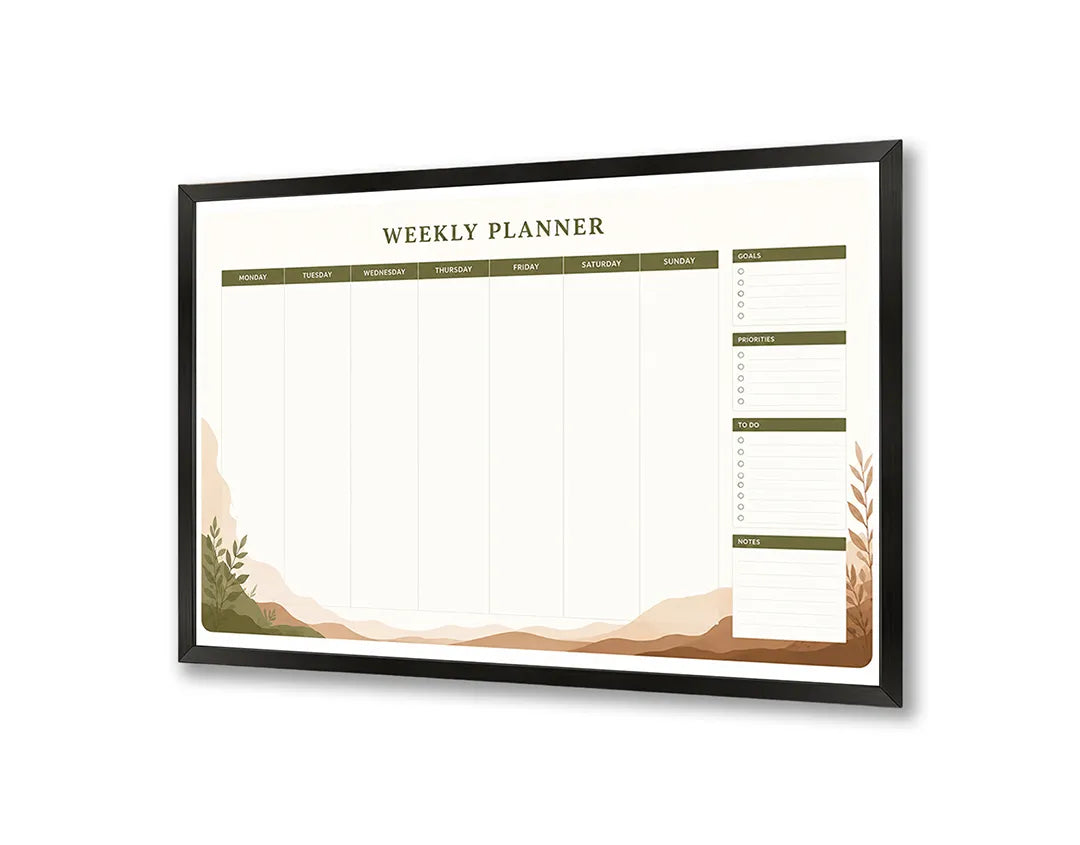 Metalen Magneetbord met maandplanner in rustige beige en natuurlijke bruine aardetinten