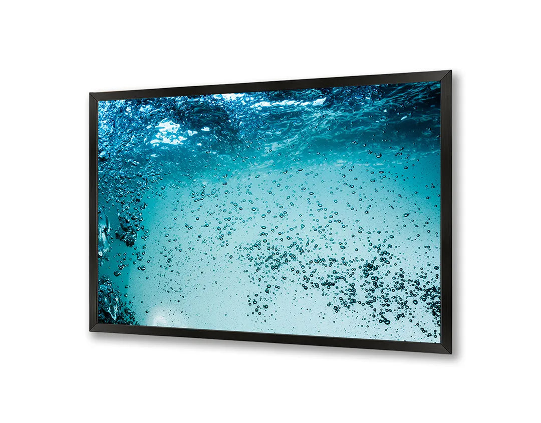 Metalen Magneetbord met afbeelding van onderwater bubbels in turquoise blauw kleuren
