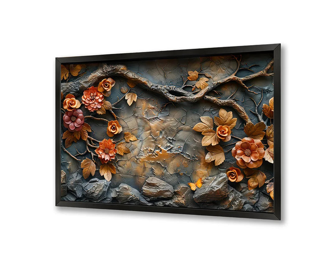 Metalen Magneetbord met hoogwaardige afbeelding van Herfstbladeren op steen voor aan de muur