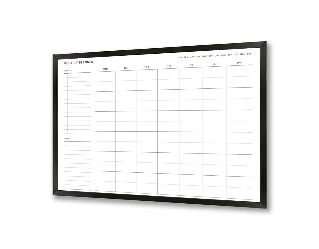 Metalen Magneetbord met hoogwaardige afbeelding van Strakke maandplanner wit voor aan de muur