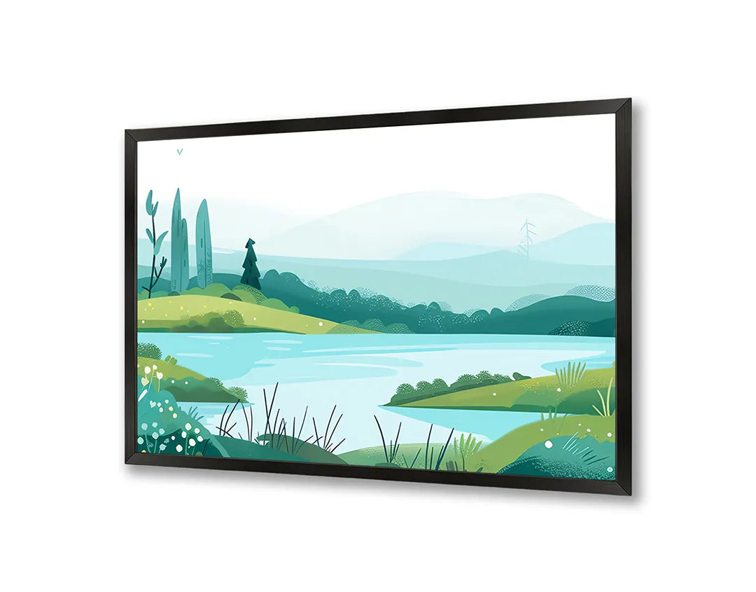 Metalen Magneetbord met hoogwaardige afbeelding van Groen landschap meer illustratie voor aan de muur