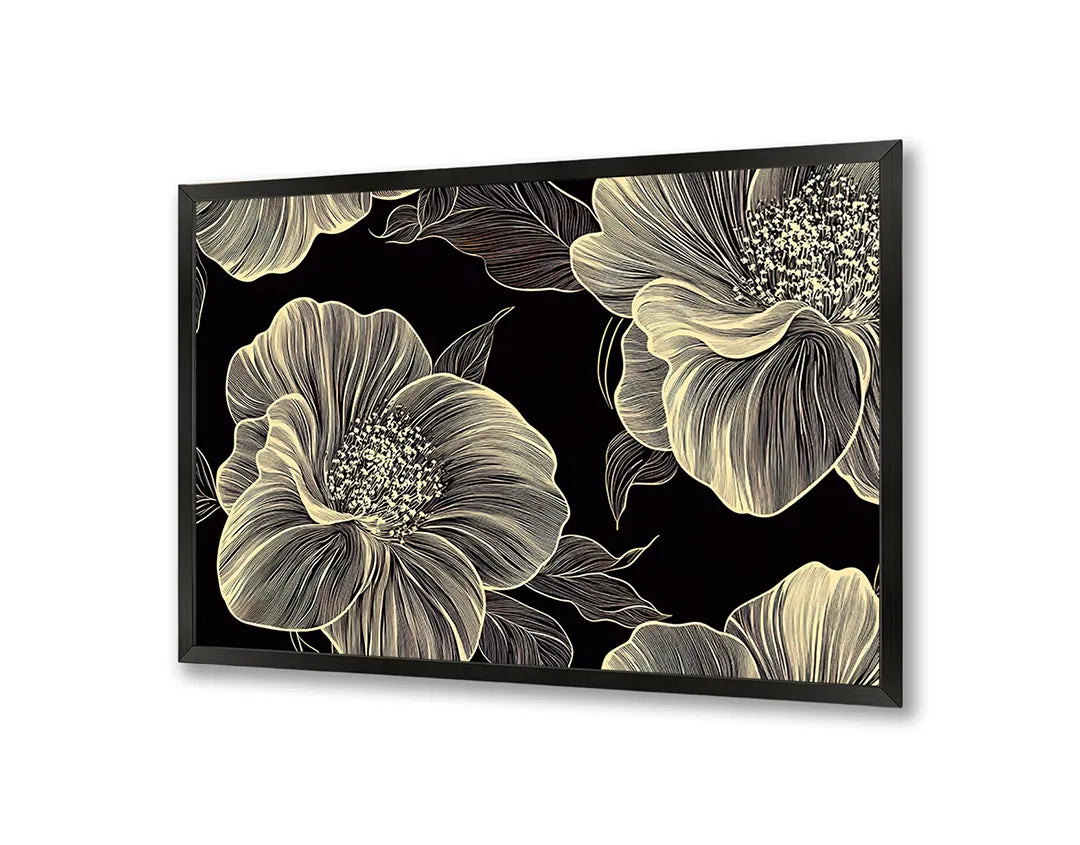 Metalen Magneetbord met hoogwaardige afbeelding van Gouden bloemen donkere achtergrond voor aan de muur