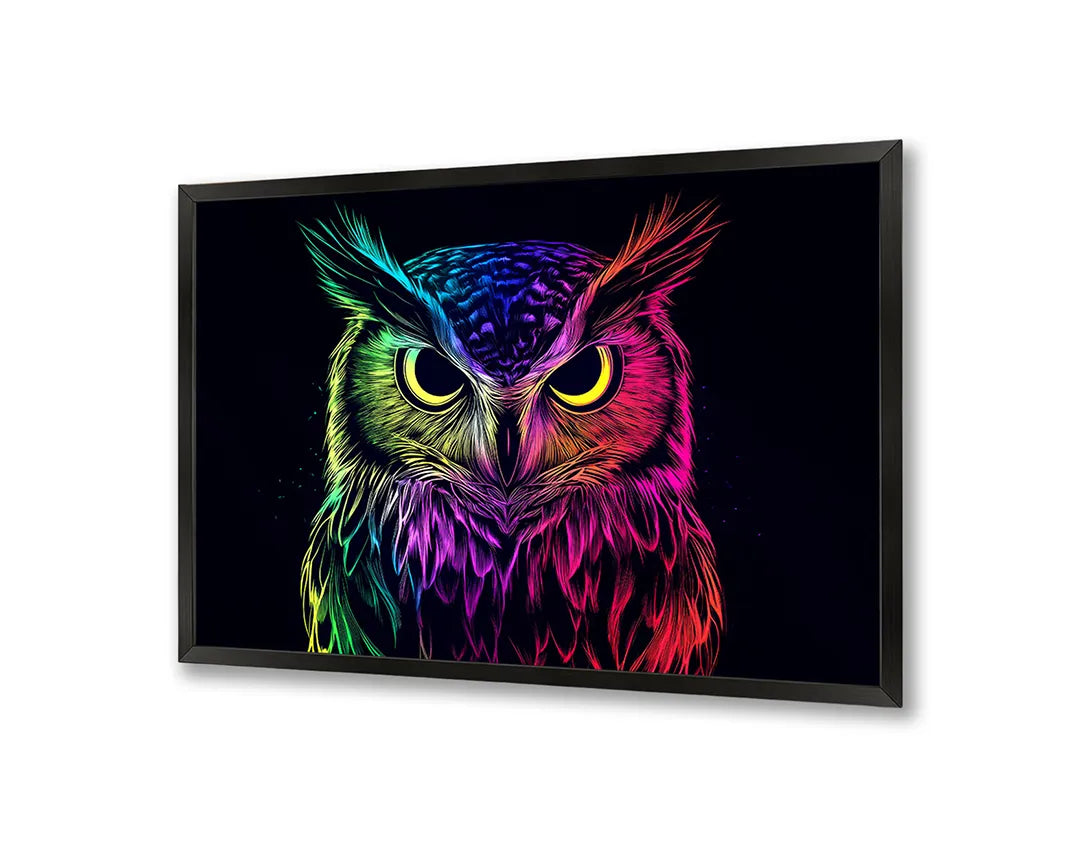 Metalen Magneetbord met hoogwaardige afbeelding van Neon uil zwart voor aan de muur