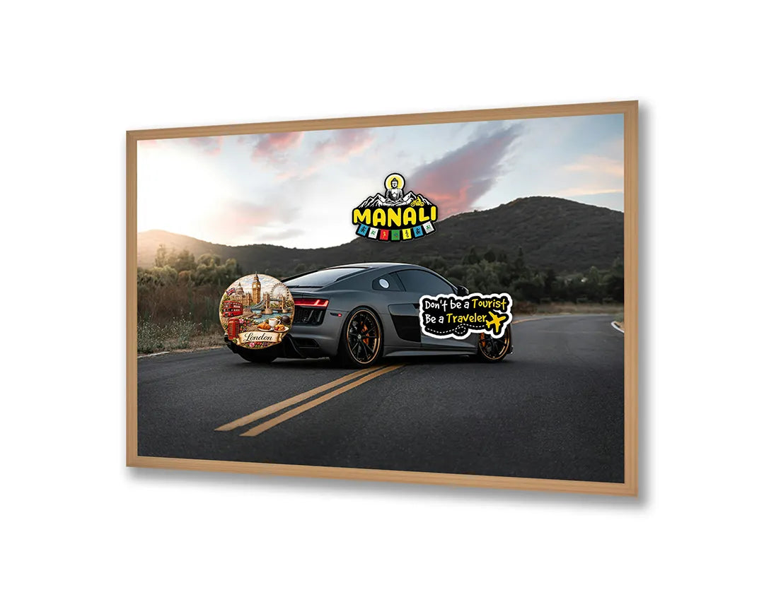 Metalen Magneetbord met print van Sportauto op bergweg perfect als decoratie