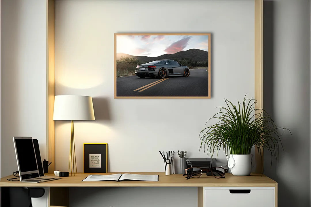 Metalen Magneetbord met print van Sportauto op bergweg perfect als decoratie