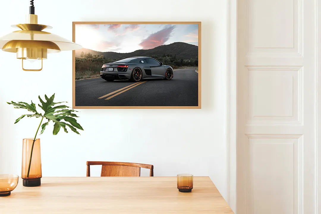 Metalen Magneetbord met print van Sportauto op bergweg perfect als decoratie