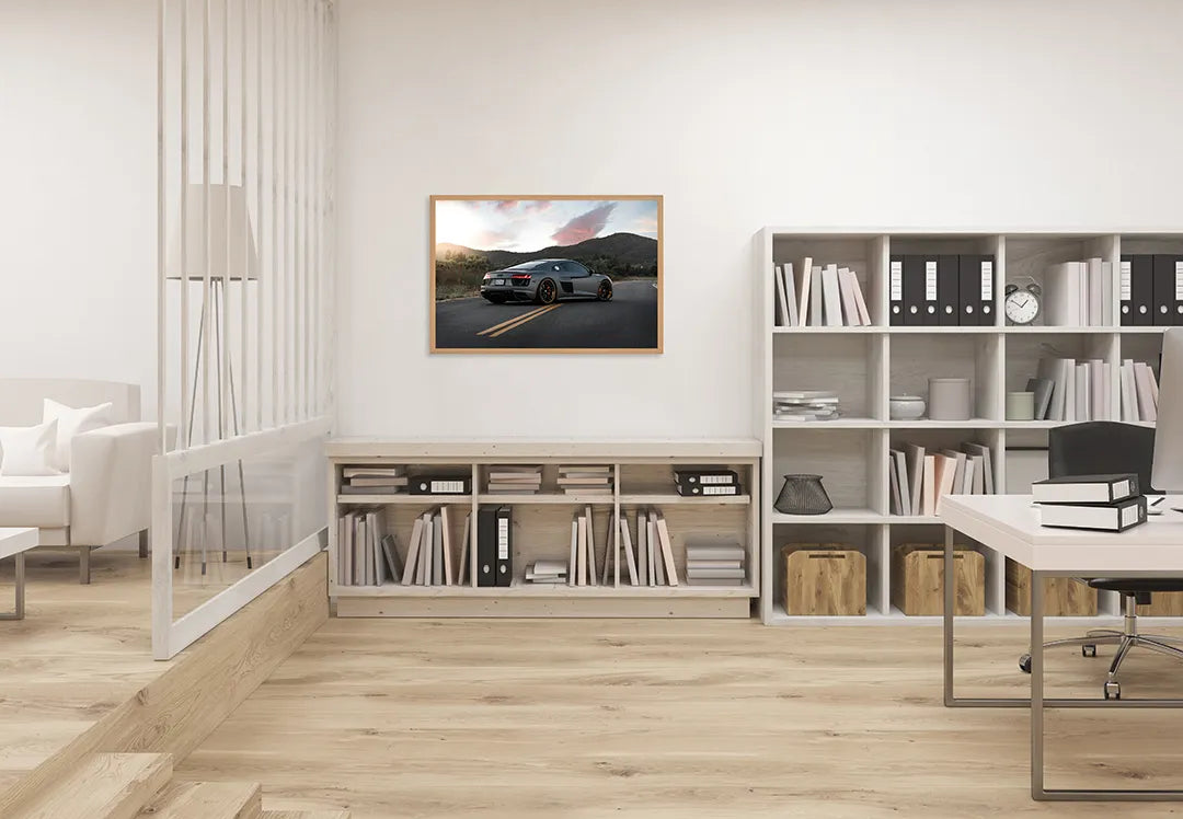 Metalen Magneetbord met print van Sportauto op bergweg perfect als decoratie