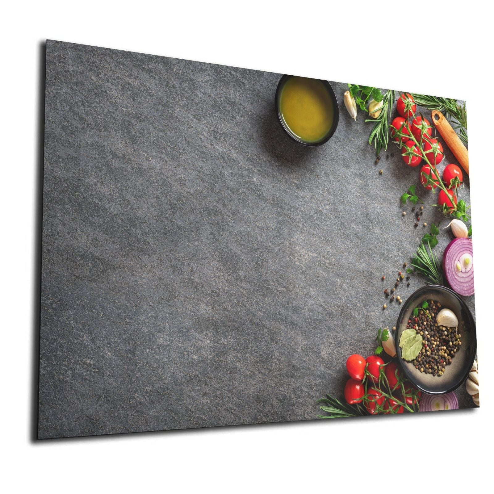 Whiteboard van glas - Magneetbord - Krasvrij - Ingredienten op leisteen tafel