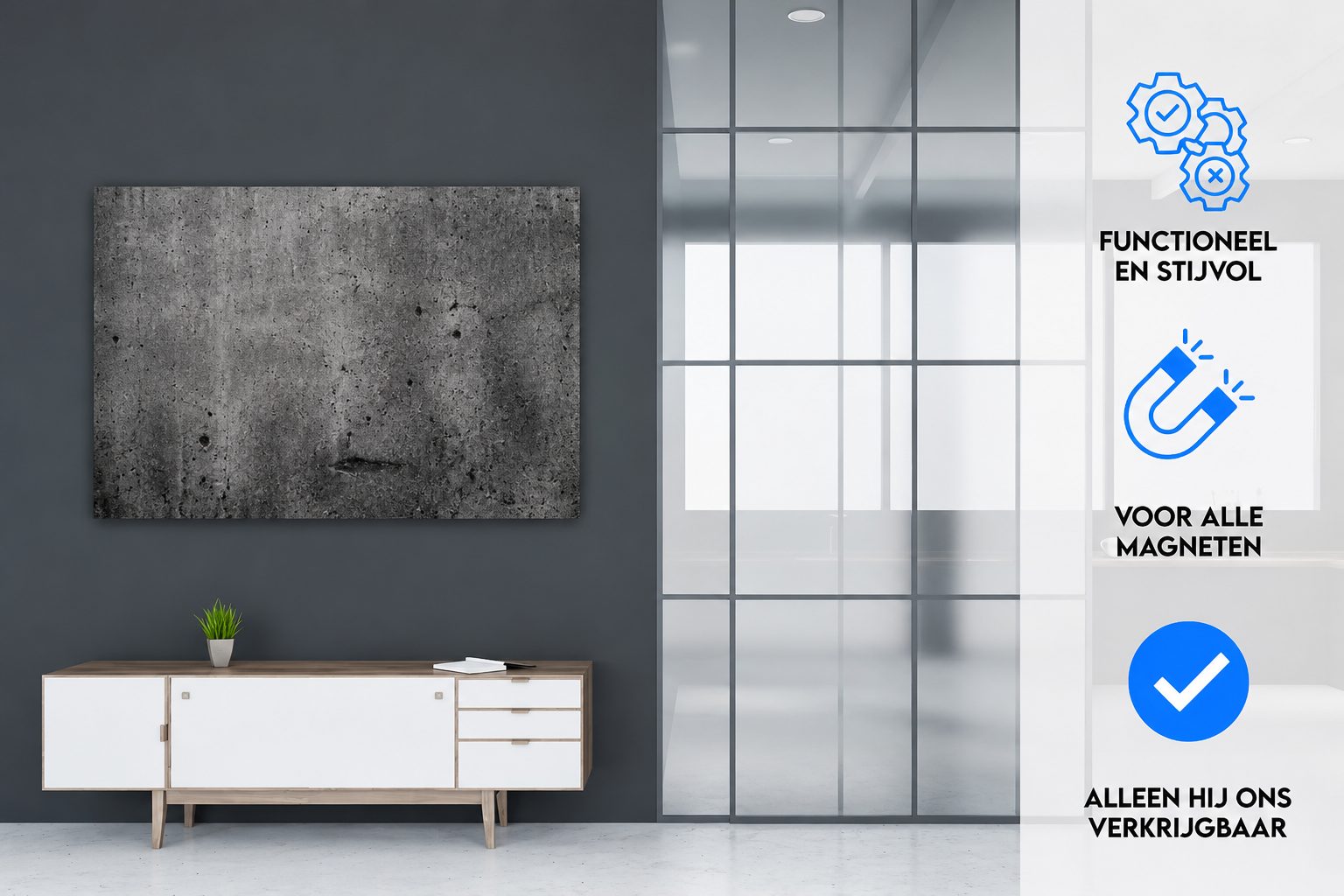Mydesignglas Metalen Magneetborden - Whiteboard - Zonder lijst - Elk Type Magneet - Beton - Direct Leverbaar