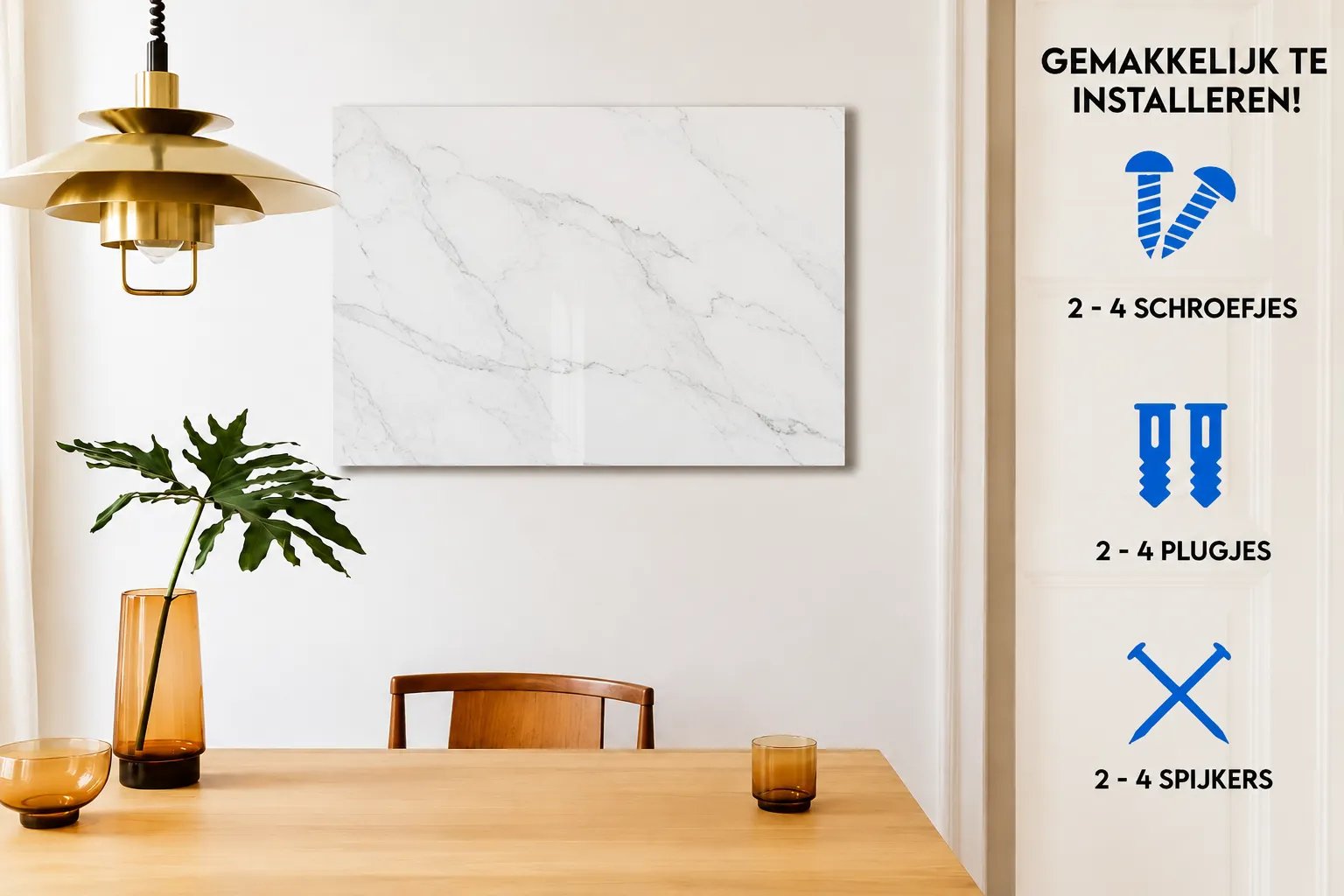 Mydesignglas Metalen Magneetborden - Whiteboard - Zonder lijst - Elk Type Magneet - Wit Marmer - Direct Leverbaar
