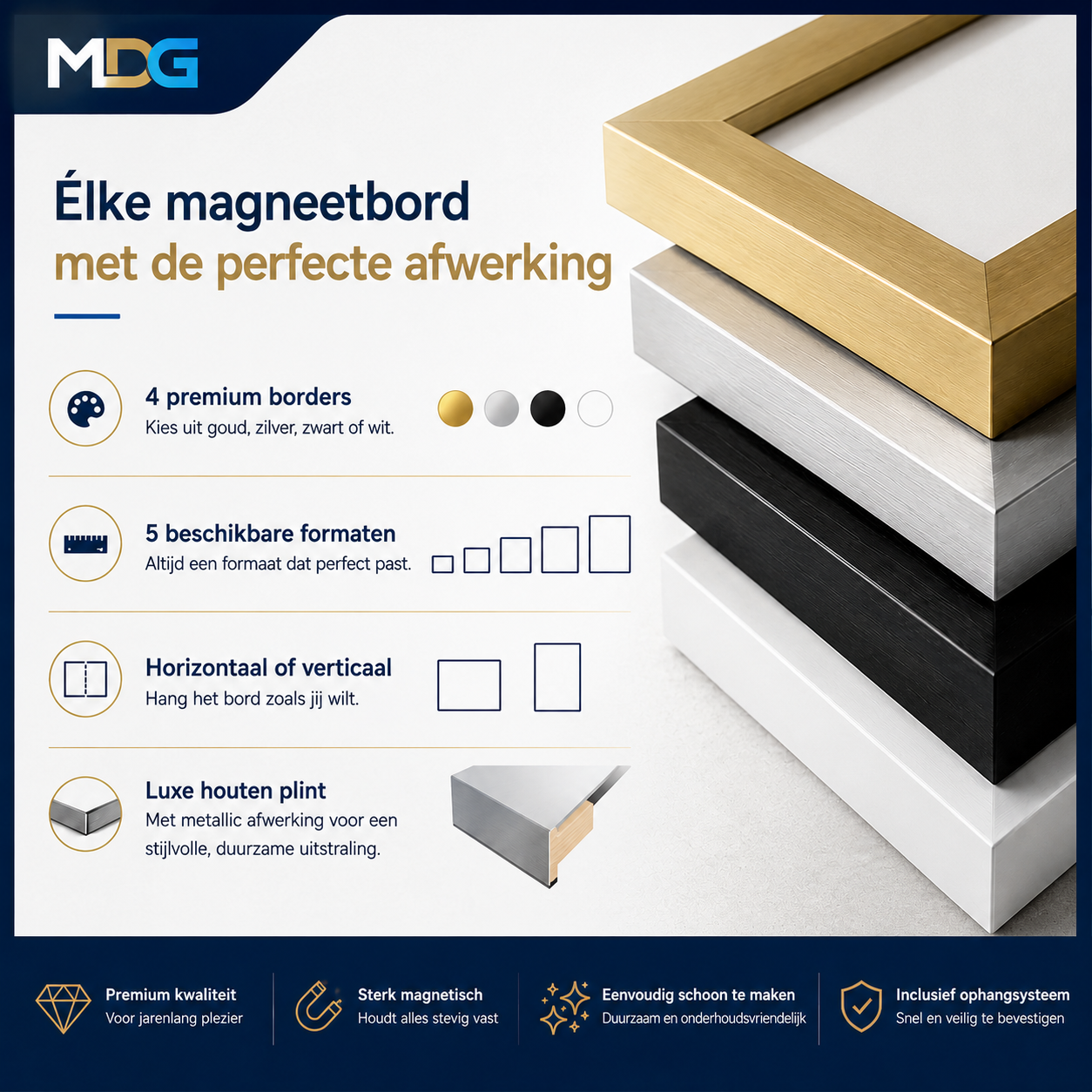 Metalen Magneetbord met Print en Lijst | Authentieke Stenen Muur