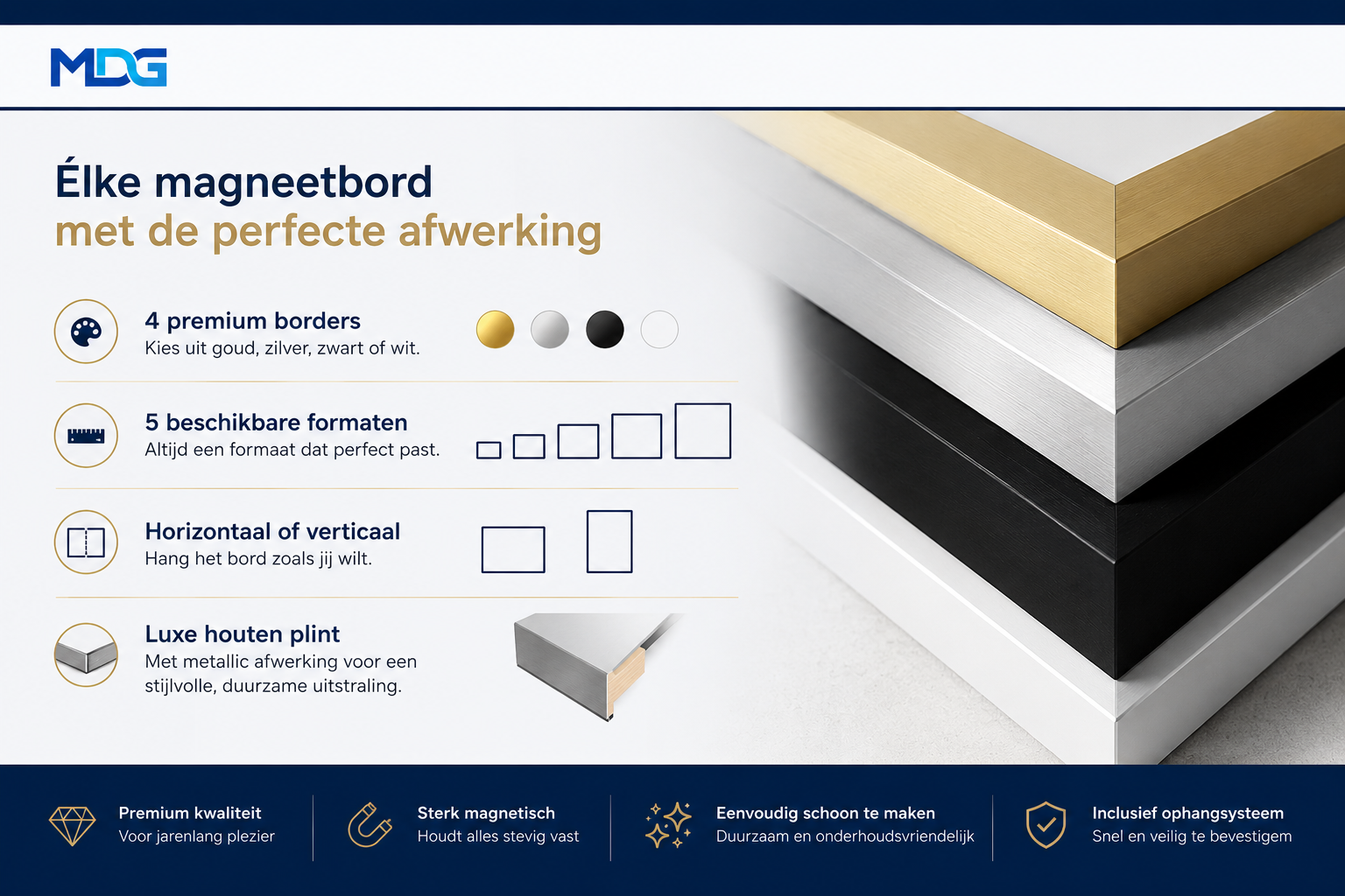 Metalen magneetbord met print en lijst | Rozemarijn op Zwarte Achtergrond