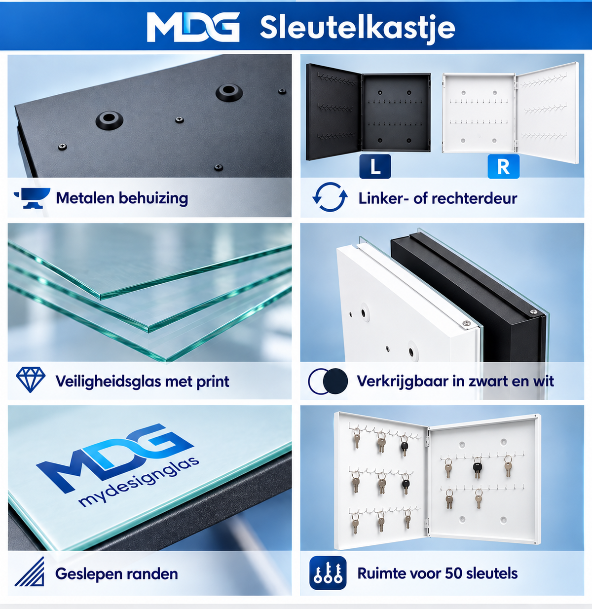 Sleutelkastje zwart-wit line art wit frame – detailfoto rand en glasdikte