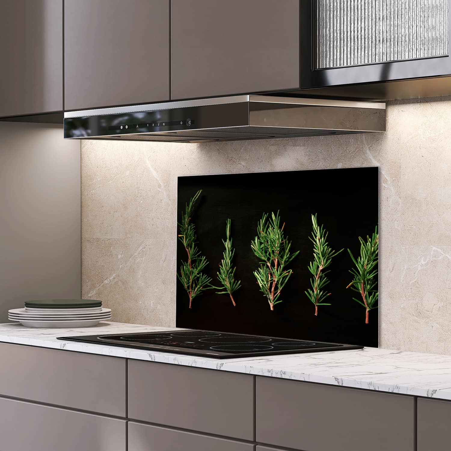 Eigen afmeting spatscherm-op-maat Keuken - Hittebestendig gehard glas - Verse Rozemarijntakjes