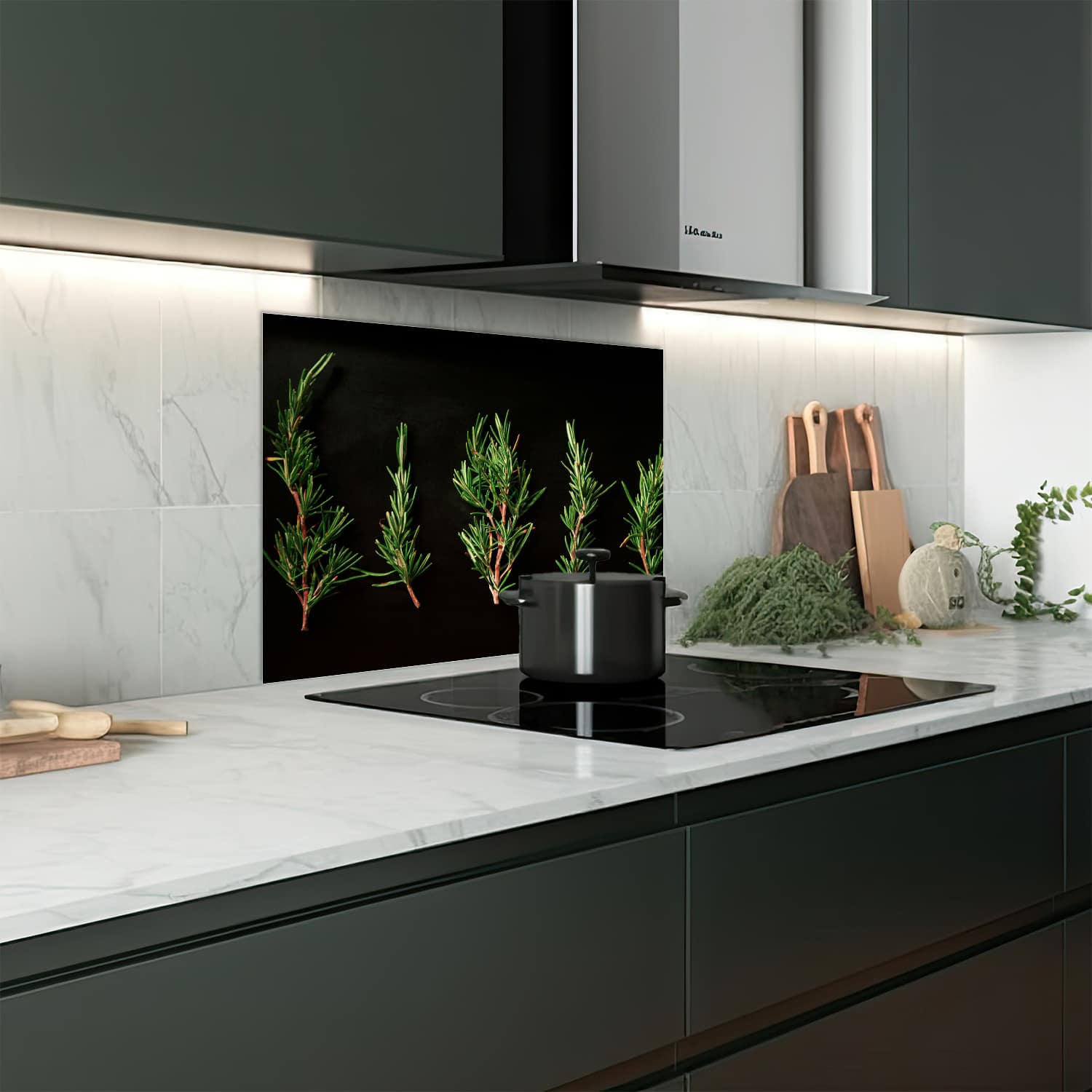 Eigen afmeting spatscherm-op-maat Keuken - Hittebestendig gehard glas - Verse Rozemarijntakjes