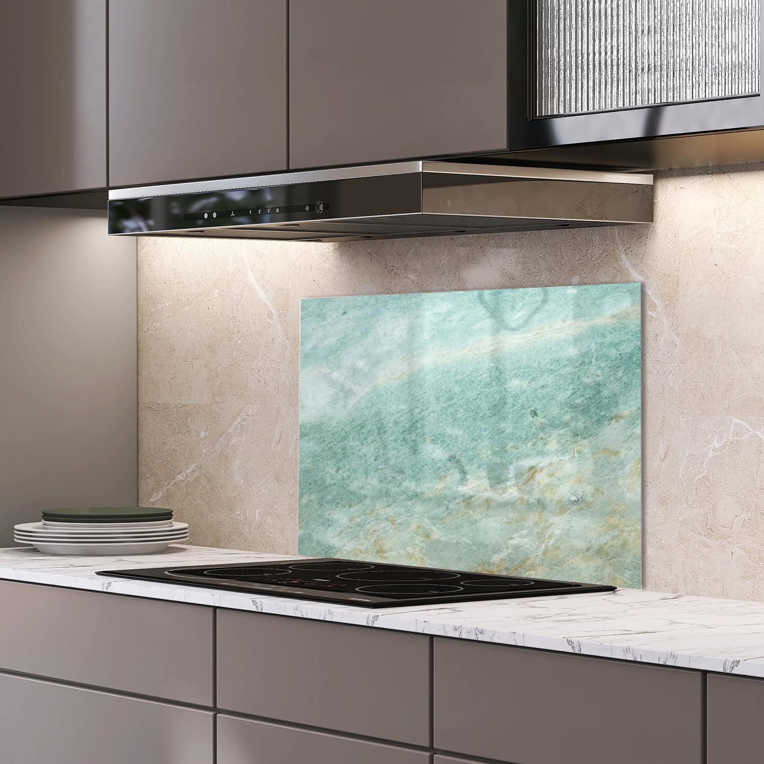 Eigen afmeting spatscherm-op-maat Keuken - Hittebestendig gehard glas - Lichtgroen Marmer