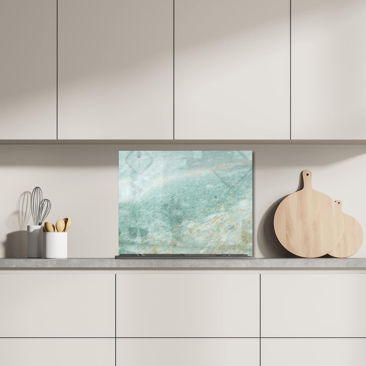 Eigen afmeting spatscherm-op-maat Keuken - Hittebestendig gehard glas - Lichtgroen Marmer