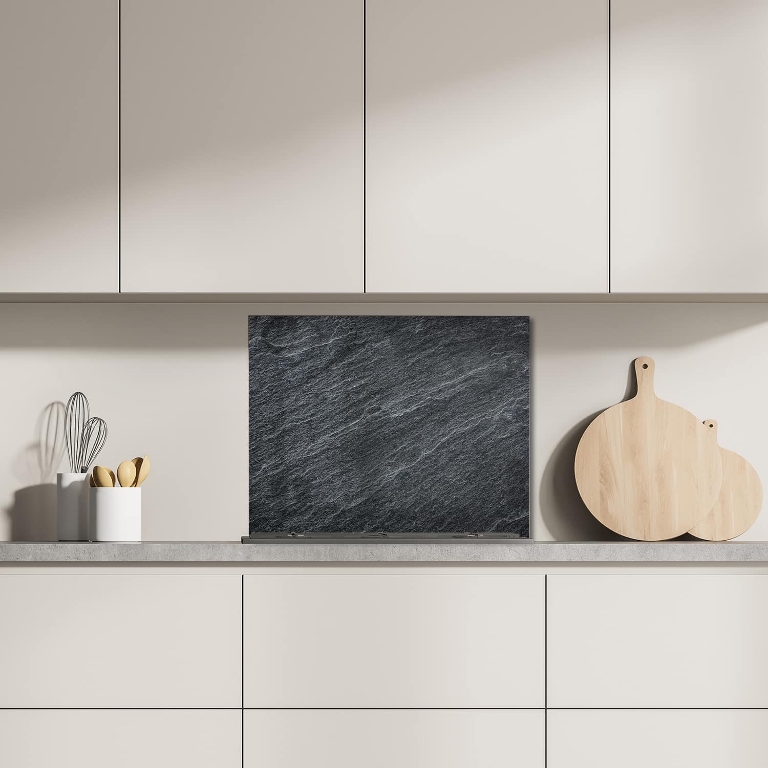 Eigen afmeting spatscherm-op-maat Keuken - Hittebestendig gehard glas - Donker Grijs Leisteen