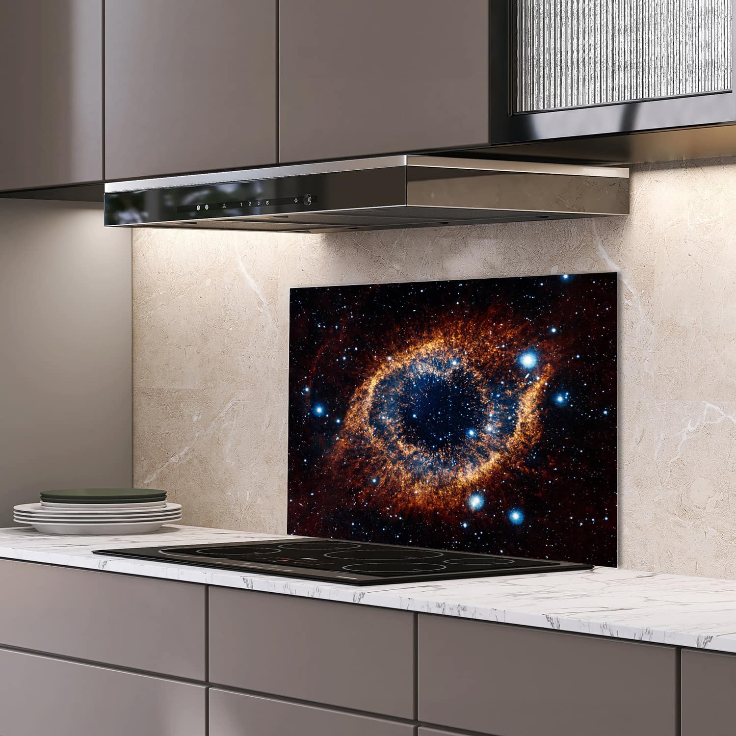 Eigen afmeting spatscherm-op-maat Keuken - Hittebestendig gehard glas - Nevel in de Ruimte