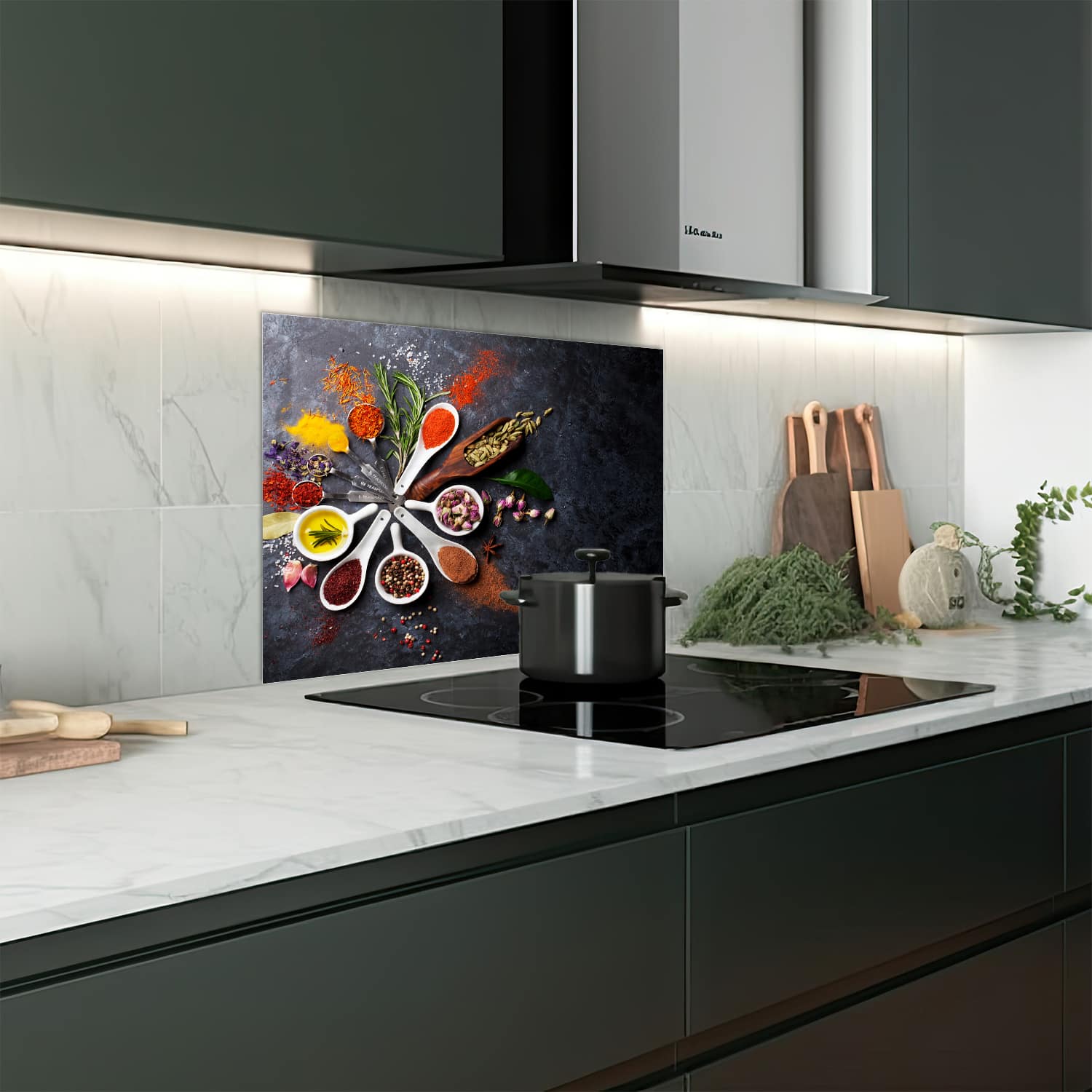 Eigen afmeting spatscherm-op-maat Keuken - Hittebestendig gehard glas - Kleurrijke Kruidenmelange