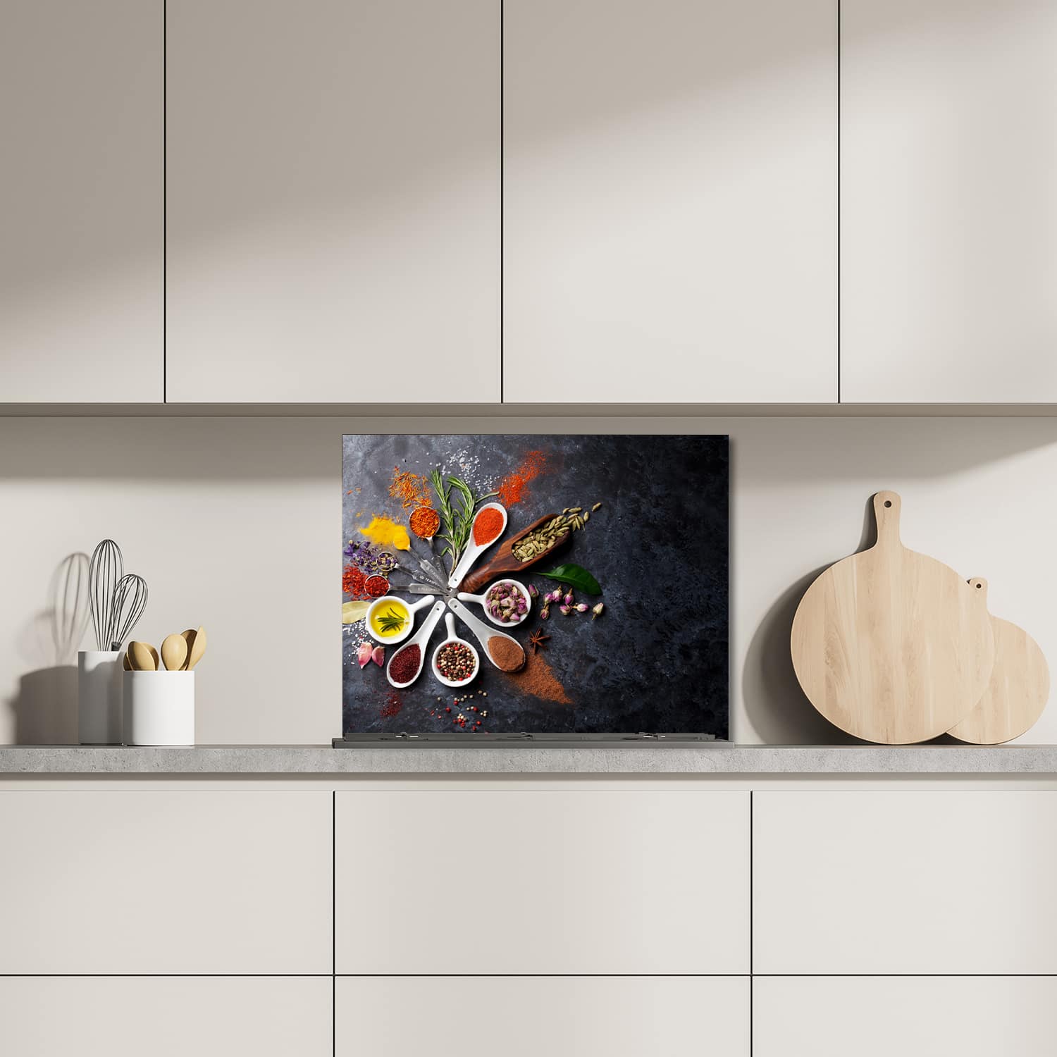 Eigen afmeting spatscherm-op-maat Keuken - Hittebestendig gehard glas - Kleurrijke Kruidenmelange